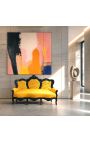 Barokinė sofa geltona dirbtinė oda ir juodai lakuota mediena - 11