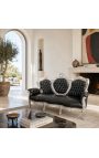 Barokk kanapé fekete műbőr és ezüstös fa - 4