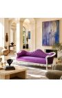Canapé baroque Napoléon III tissu simili cuir mauve et bois argent - 6