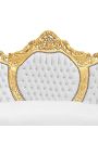 Sofá barroco falso cuero blanco y madera de oro - 14