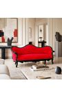 Barroco Sofa Napoléon III terciopelo rojo y madera lacada negra - 2