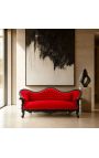 Barok Sofa Napoléon III rode velvet en zwart lakkerd hout - 4