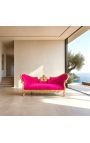 Canapé baroque Napoléon III médaillon tissu velours fuchsia et bois doré - 7