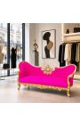 Baročni kavč z medaljonom Napoleona III. Tkanina za kavč fuksija žamet in zlat les - 11