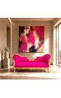 Canapé baroque Napoléon III médaillon tissu velours fuchsia et bois doré - 14