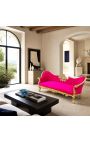 Baroque Napoleon III medallion sofa fabric fuchsia velvet and gold wood - 4
