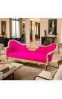 Canapé baroque Napoléon III médaillon tissu velours fuchsia et bois doré - 6