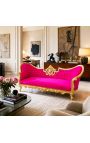 Canapé baroque Napoléon III médaillon tissu velours fuchsia et bois doré - 13