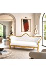 Barokinė Napoleon III sofa balta dirbtinė oda ir aukso mediena - 3