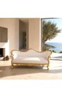 Canapé baroque Napoléon III tissu simili cuir blanc et bois doré - 7