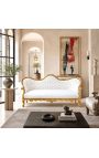 Barokkityyppinen Napoleon III -sohva valkoinen keinonahka ja kultapuu - 8