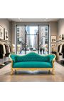 Barroco Sofa Napoléon III terciopelo verde y madera de oro - 4