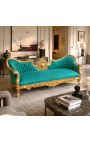 Canapé baroque Napoléon III médaillon tissu velours vert et bois doré - 9