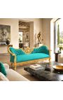 Canapé baroque Napoléon III médaillon tissu velours vert et bois doré - 6