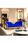 Canapé baroque Napoléon III médaillon tissu velours bleu et bois doré - 6