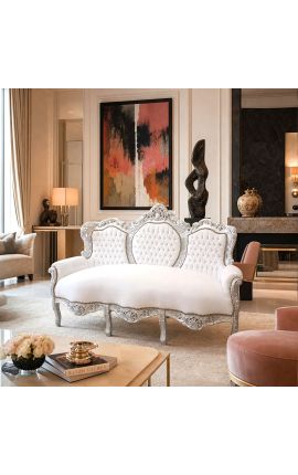 Barok sofa hvid kunstlæder og sølv træ - 2
