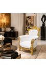 Grand Rococo Sillón barroco de cuero blanco y madera de oro - 3
