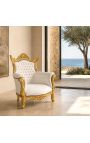 Grand Rococo Baroko stiliaus fotelis iš baltos odos ir aukso medienos - 2
