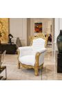 Fotoliu Grand Rococo Baroc din piele albă și lemn auriu - 5