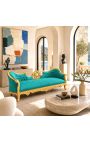 Canapé baroque Napoléon III médaillon tissu velours vert et bois doré - 10
