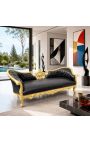 Barroco Napoleón III estilo medallón sofá piel negra y madera de oro - 7