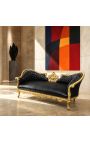 Barok Napoleon III stil medaljon sofa sort kunstlæder og guld træ - 8