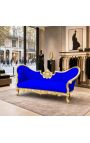 Canapé baroque Napoléon III médaillon tissu velours bleu et bois doré - 11