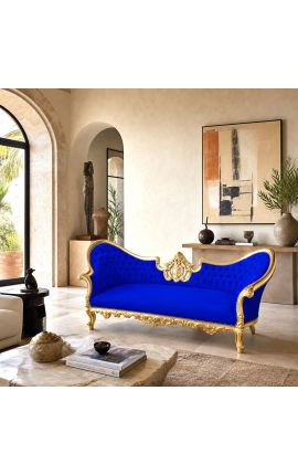 Napoleone barocco III divano medaglione tessuto blu velluto e legno dorato - 2