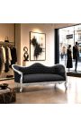Baroque Sofa Napoléon III black velvet and silver wood - 6