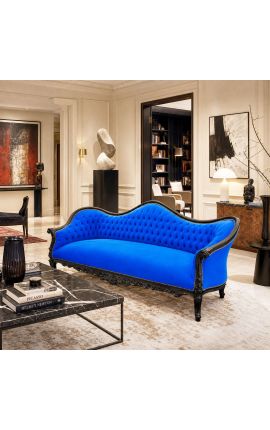 Barokk sofa Napoléon III blå velvet og svart lakkeret tre - 2