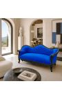 Barroco Sofa Napoléon III terciopelo azul y madera lacada negra - 9