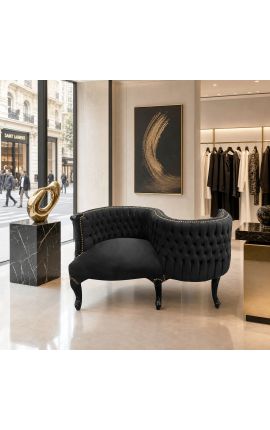 Butaca barroca de tela de vellut negre i fusta negra - 2