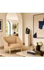Louis XV Style Sofa Beige Leinengewebe und beige Holzfarbe - 6