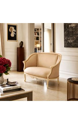 Louis XV Soft Soft de sofà de roba de llit de roba beix i color de fusta beix - 2