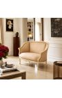 Louis XV stil sofa beige linned stof og beige træ farve - 2