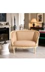 Louis XV Divano stile tessuto in lino beige e colore del legno beige - 7