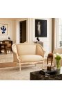 Louis XV Divano stile tessuto in lino beige e colore del legno beige - 4