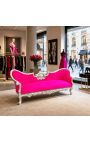 Canapé baroque Napoléon III médaillon tissu velours fuchsia et bois argent - 8