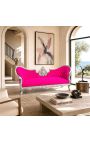 Baroque Napoleon III medallion sofa fabric fuchsia velvet and silver wood - 3