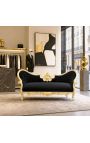 Canapé baroque Napoléon III médaillon tissu velours noir et bois doré - 8