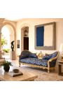 Baroque Napoleon III medallion style sofa blue "Gobelins" fabric and gold leaf wood - 7