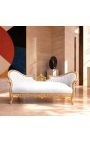 Canapé baroque Napoléon III médaillon simili cuir blanc et bois doré - 8