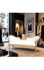 Napoleone barocco III divano medaglione stile pelle bianca e legno di foglia d'oro - 5