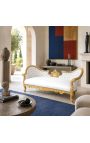 Бароков диван с медальон в стил Наполеон III, бяла изкуствена кожа и златисто дърво - 6