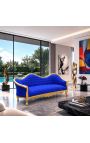 Baroque kanapé Napoléon III bleu velvet és arany fa - 9