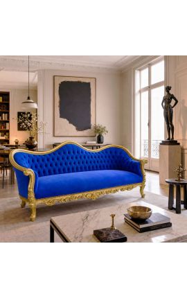 Бароко Sofa Napoléon III синя велвета и златно дърво - 2