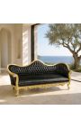 Barock Napoleon III Sofa aus schwarzem Kunstleder und Goldholz - 2