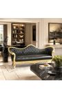Canapé baroque Napoléon III tissu simili cuir noir et bois doré - 4
