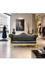 Barock Napoleon III Sofa aus schwarzem Kunstleder und Goldholz - 10