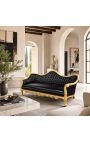 Canapé baroque Napoléon III tissu simili cuir noir et bois doré - 5